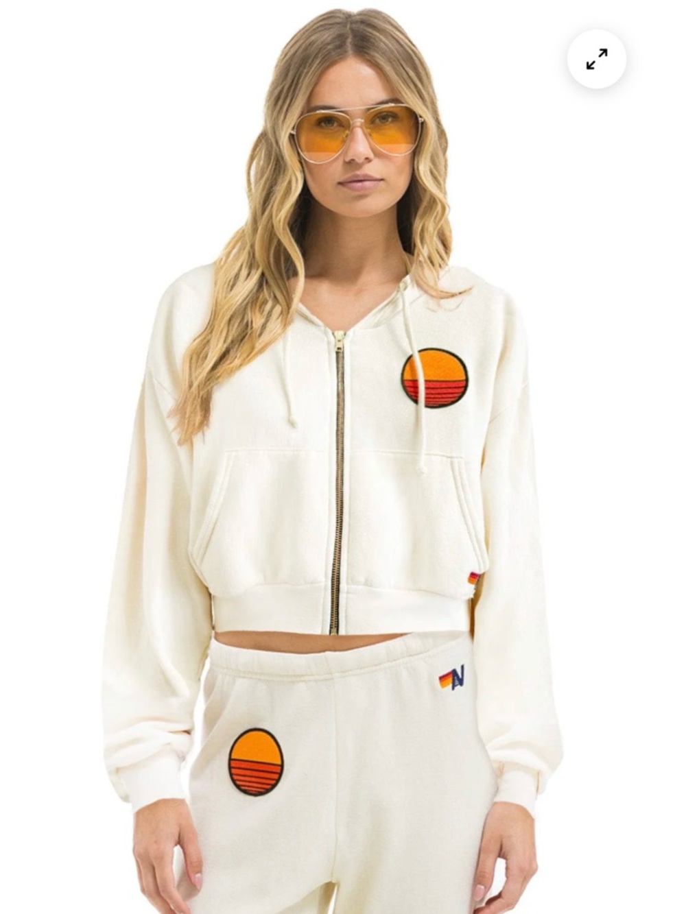 Aviator Nation “SUNSET PATCH RELAXED CROPPED ZIP HOODIE”
